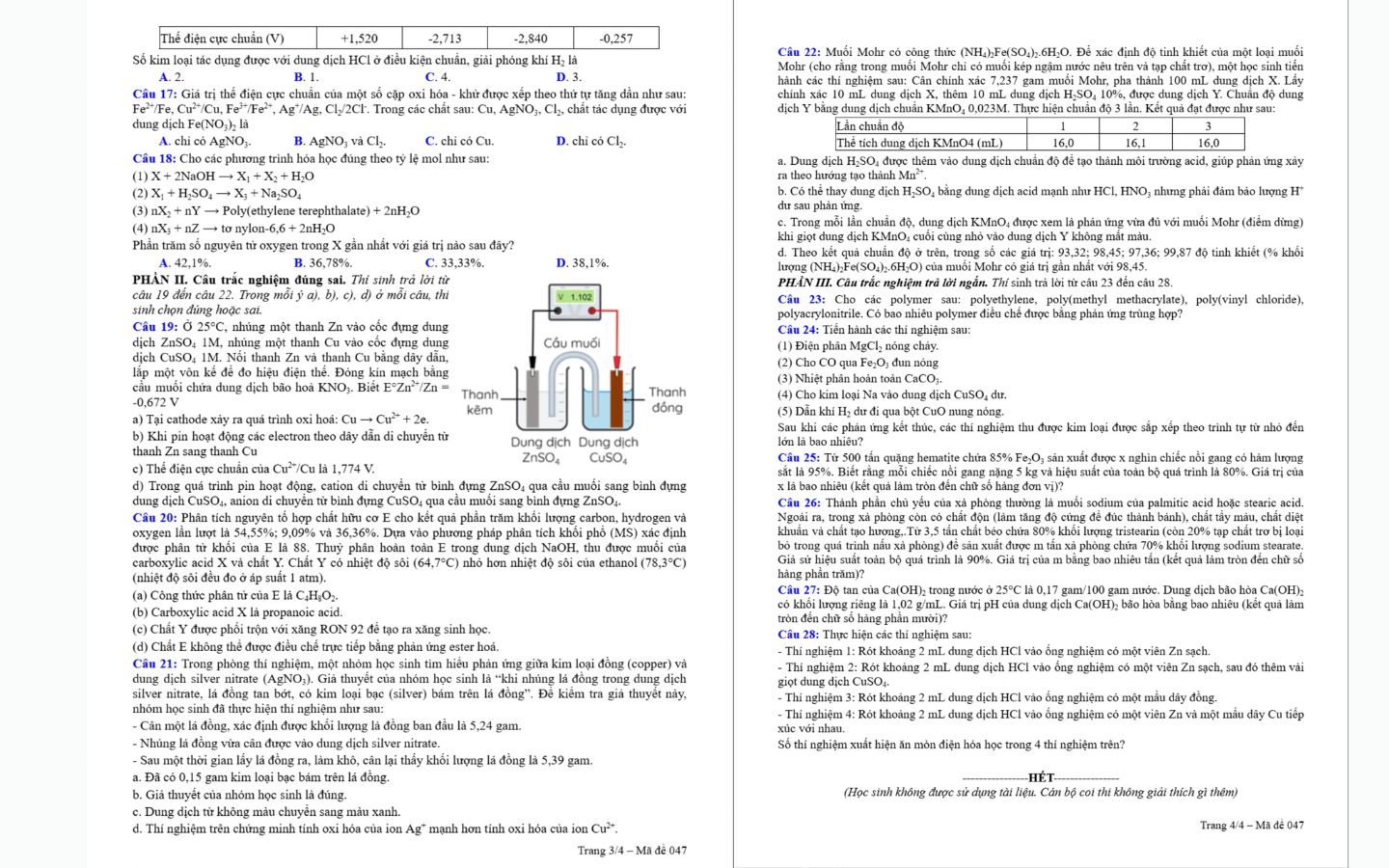 Đề thi thử tốt nghiệp THPT 2025 môn Hóa TPHCM trang 3 và 4
