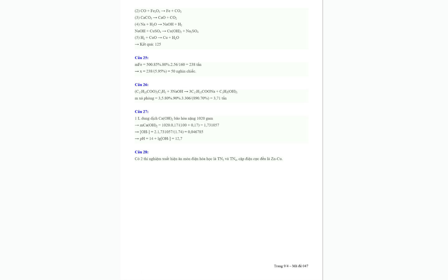 Đáp án đề thi thử tốt nghiệp THPT 2025 môn Hóa TPHCM trang 9