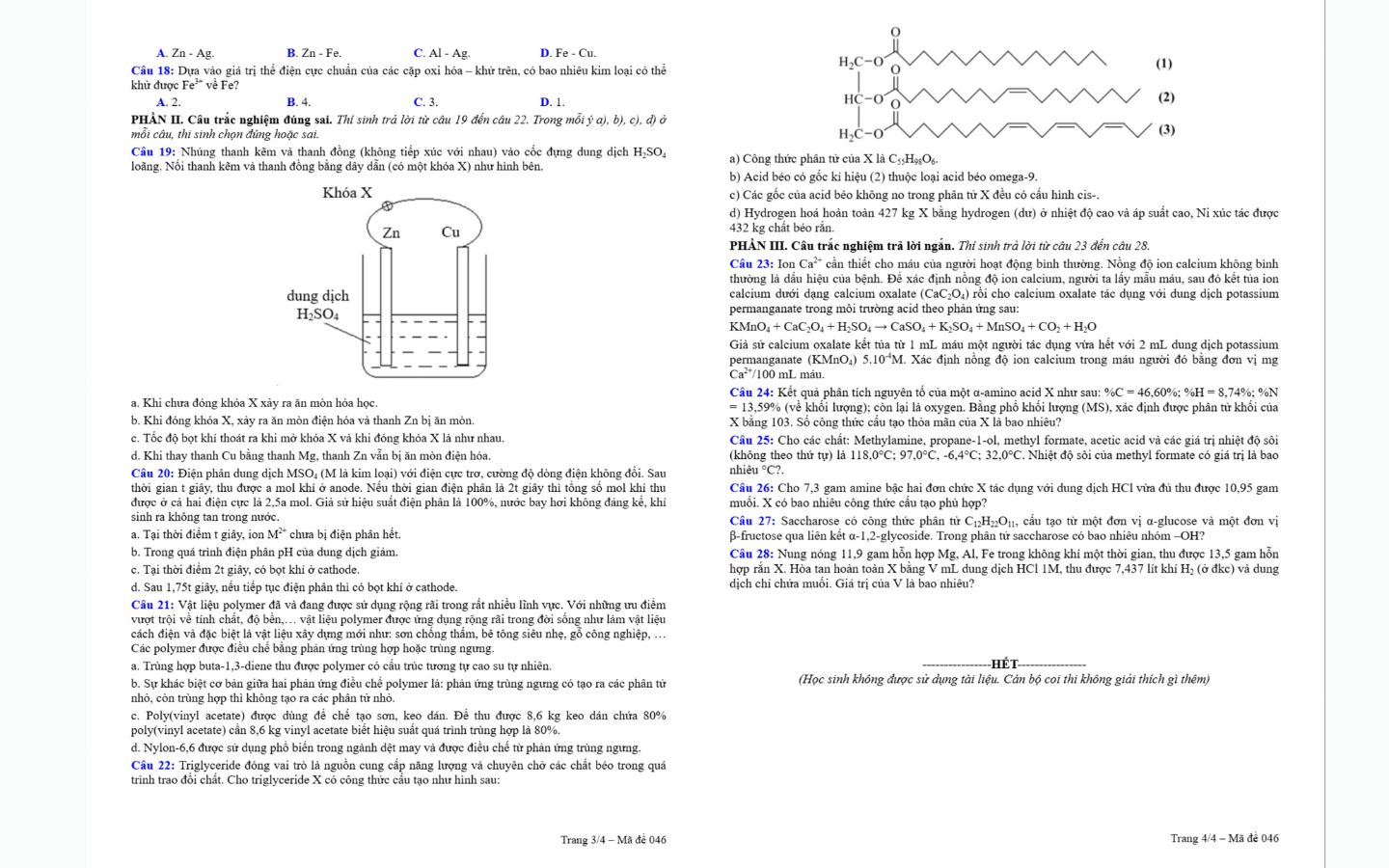 Đề thi thử tốt nghiệp THPT 2025 môn Hóa trường THPT Chuyên Đại học Vinh trang 3 và 4