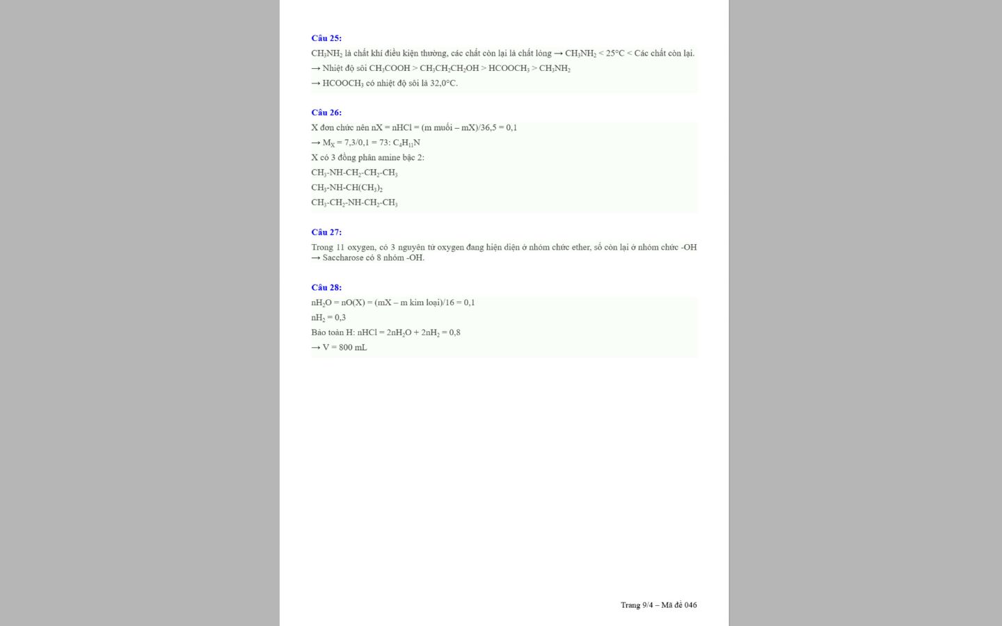 Đáp án đề thi thử tốt nghiệp THPT 2025 môn Hóa trường THPT Chuyên Đại học Vinh trang 9