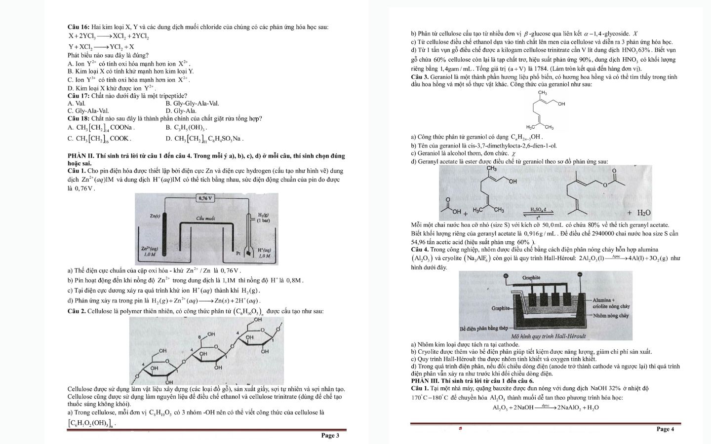 Đề thi thử tốt nghiệp THPT 2025 môn Hóa tỉnh Phú Thọ trang 3 và 4