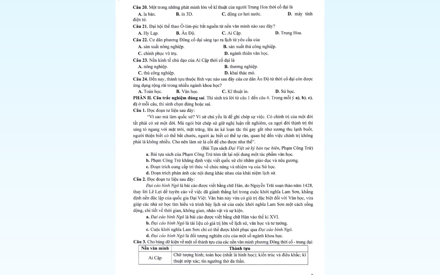  Tham khảo đề thi thử THPT Quốc gia 2025 môn Lịch sử của Bộ GD&ĐT