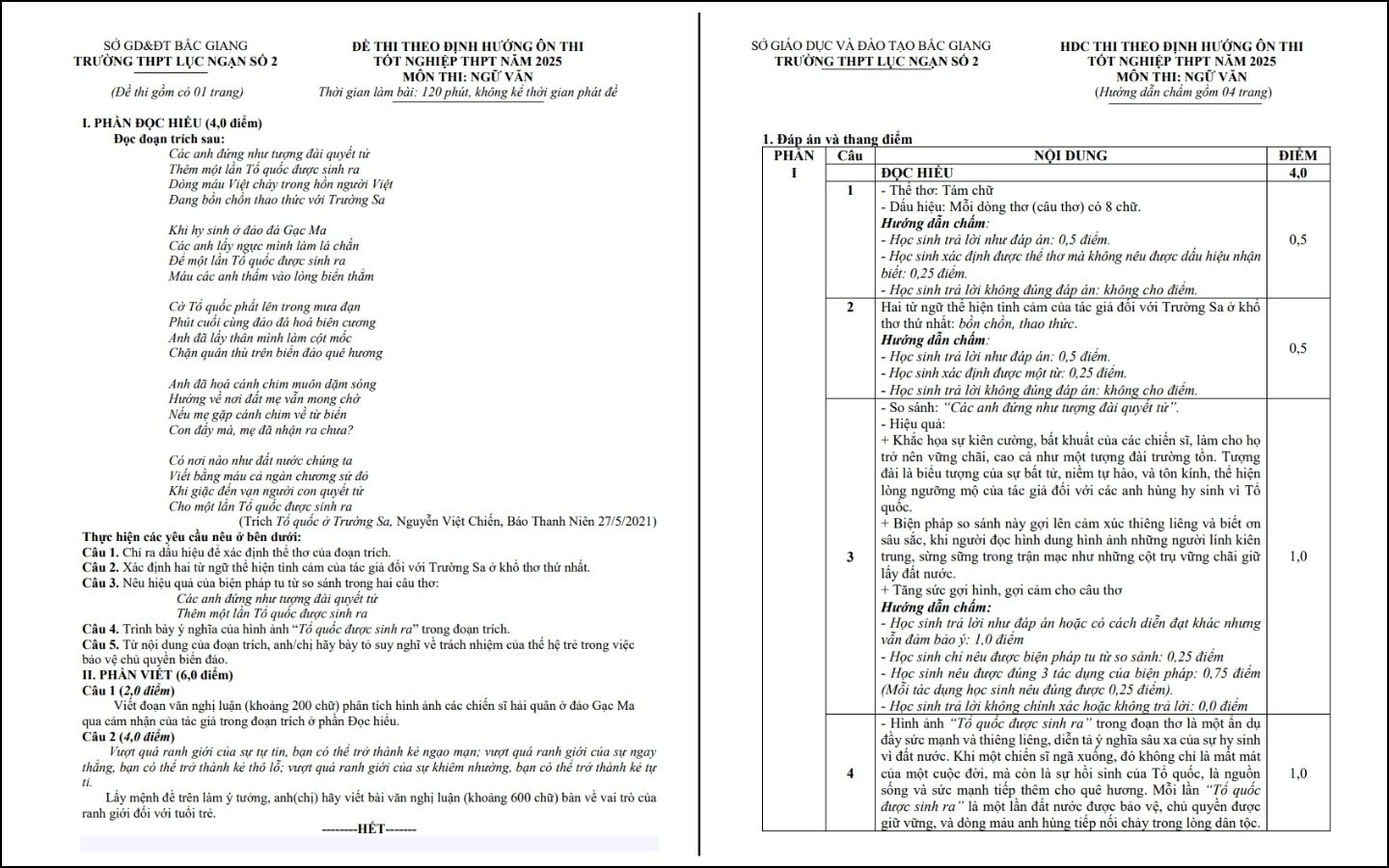 Đề thi thử THPT 2025 môn Ngữ văn - THPT Lục Ngạn số 2, Bắc Giang - Trang 1