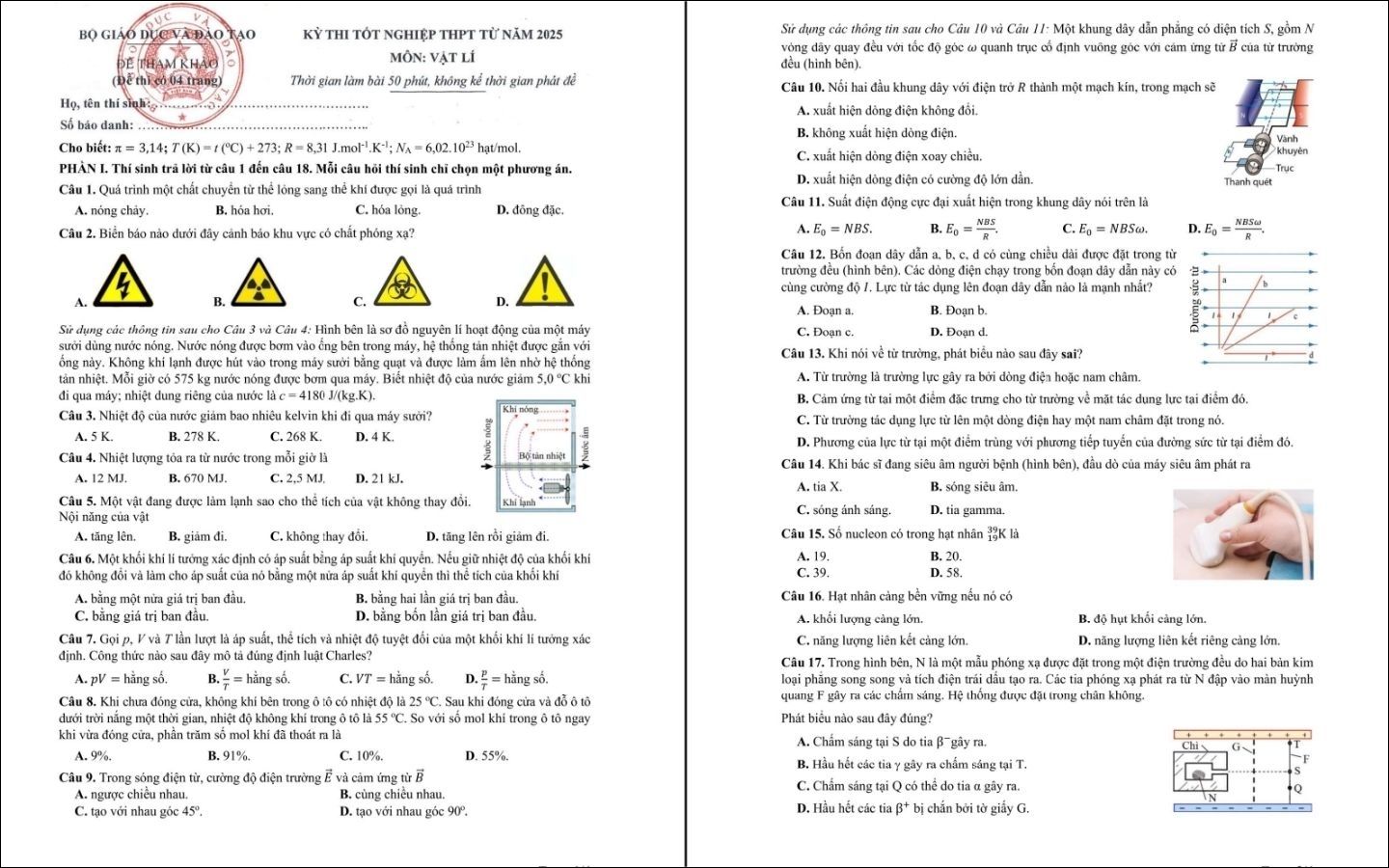 Đề thi thử tốt nghiệp THPT 2025 môn Vật lý - Trang 1