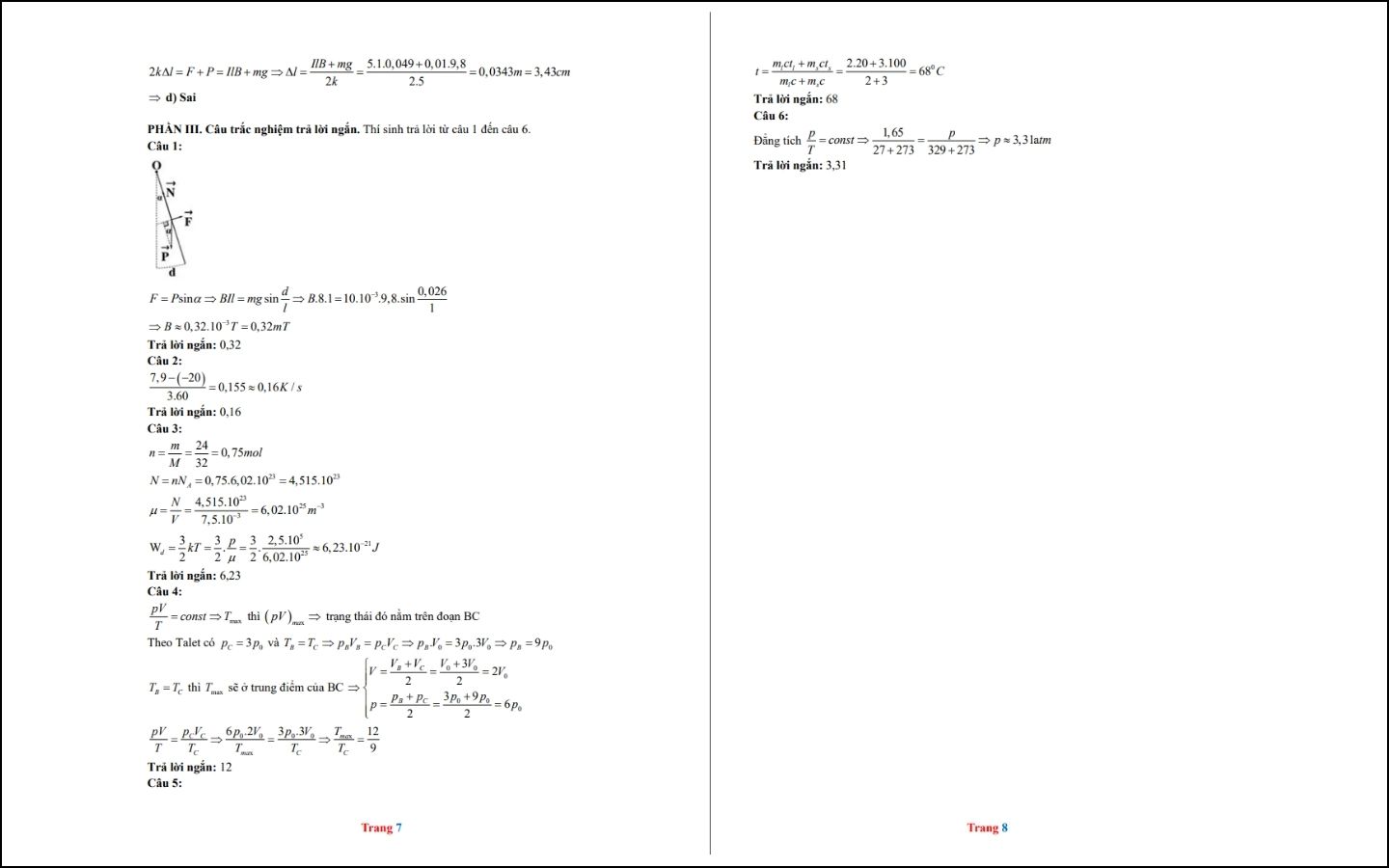 Đề thi thử môn Vật lý - Sở GD&ĐT Bắc Giang - Trang 7-8