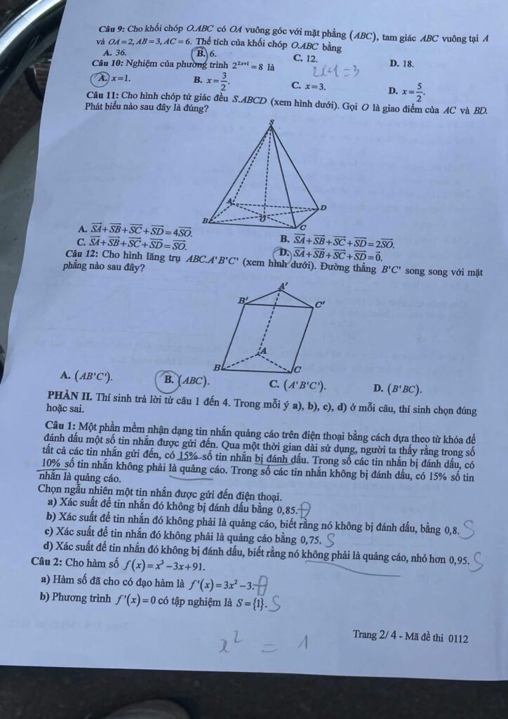 Đề thi môn Toán mã đề 0112 trang 2