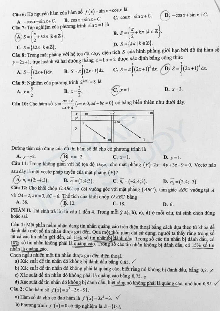 Đề thi môn Toán mã đề 0120 trang 2