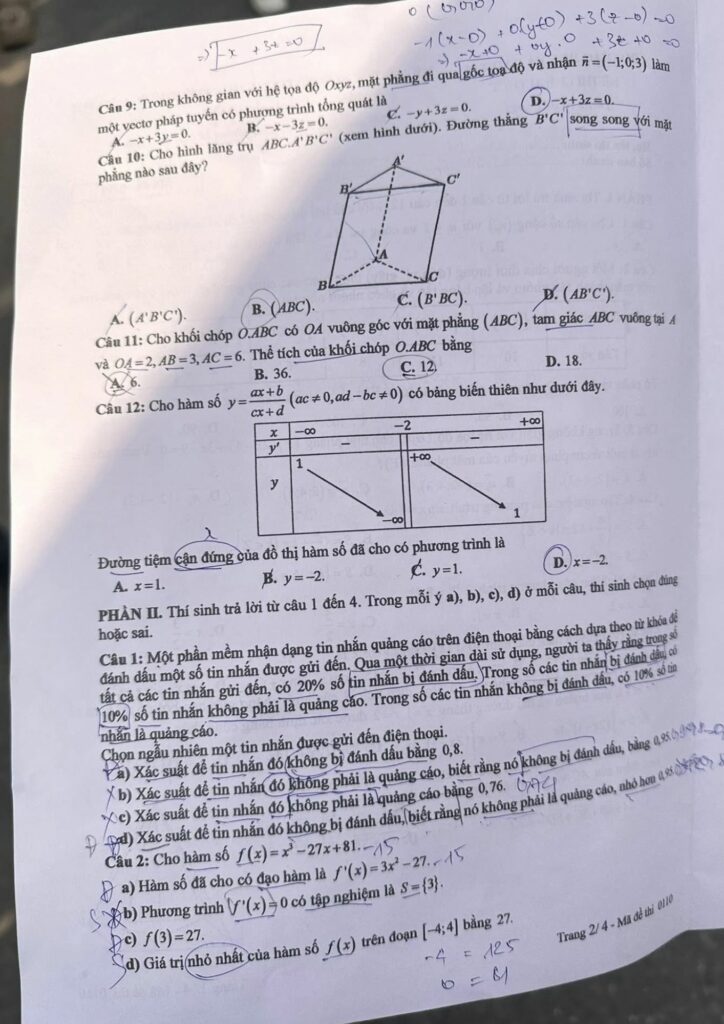 Đề thi môn Toán mã đề 0110 trang 2