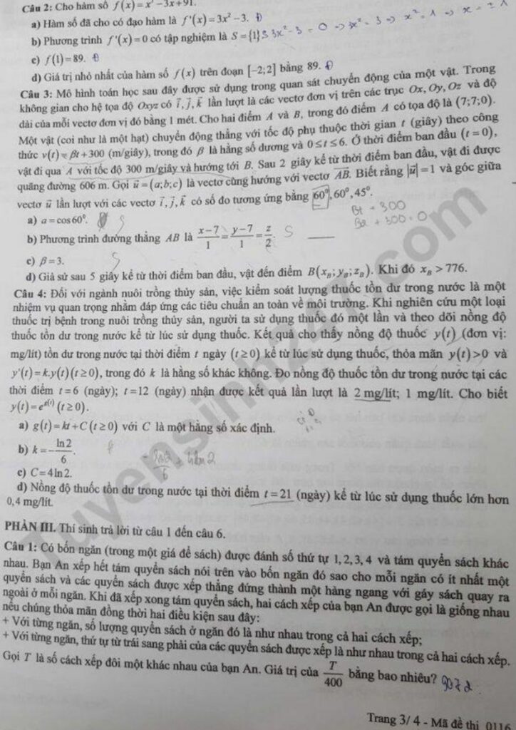 Đề thi môn Toán mã đề 0116 trang 3