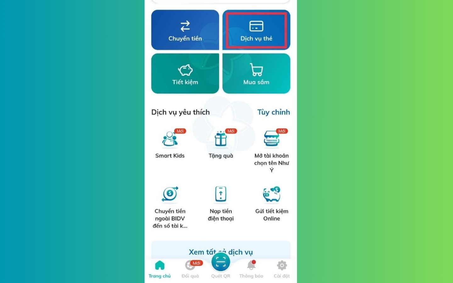 Chọn Dịch vụ thẻ