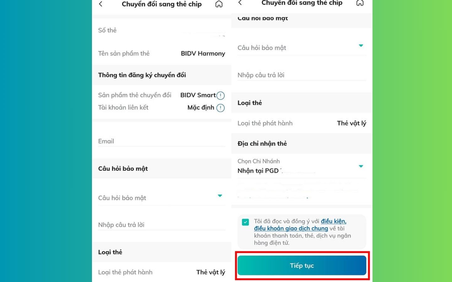 Điền đầy đủ thông tin và chọn vào mục Tiếp tục
