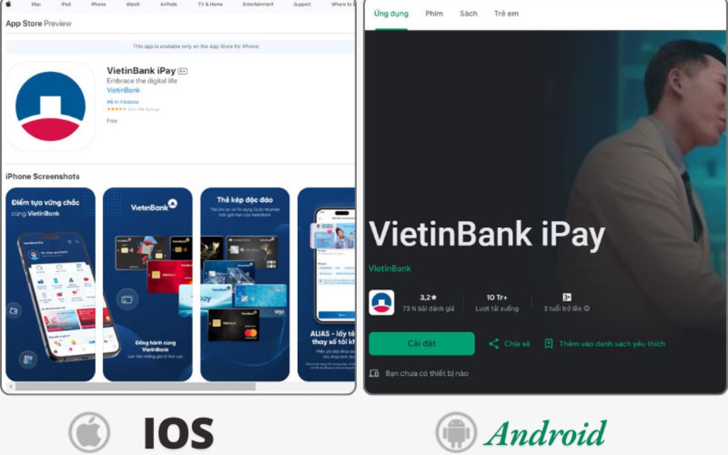 Tải ứng dụng VietinBank từ CH Play hoặc App Store