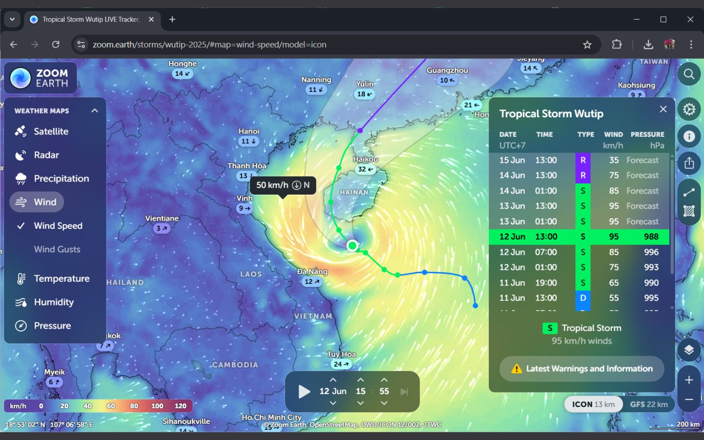 Thông tin về bão Wutip