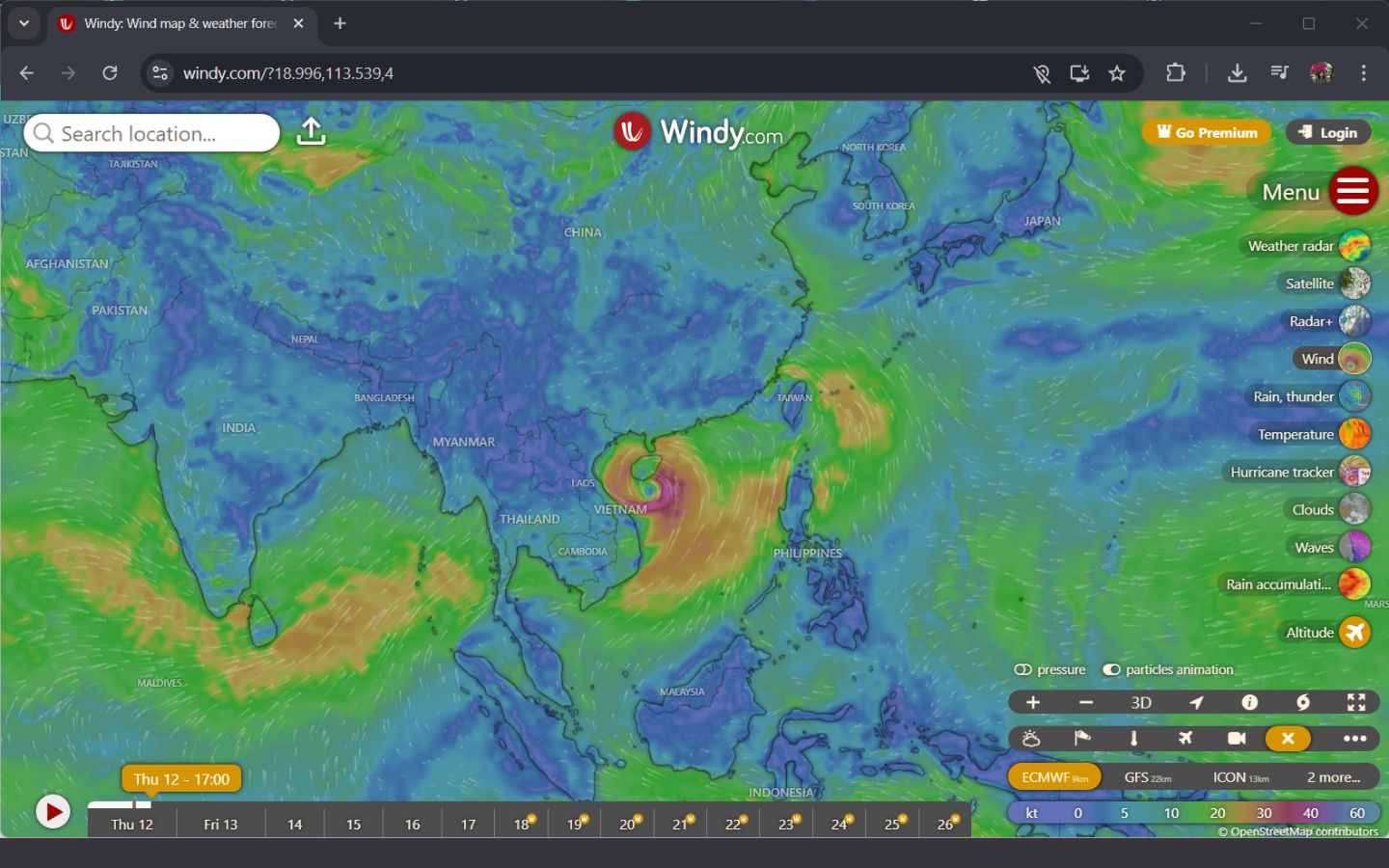 Cách xem đường đi bão số 1 Wutip trên Windy
