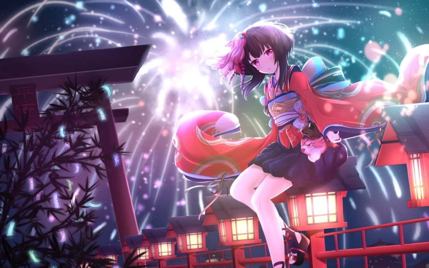 Nhân vật anime nữ đáng yêu cute trong phục trang kimono