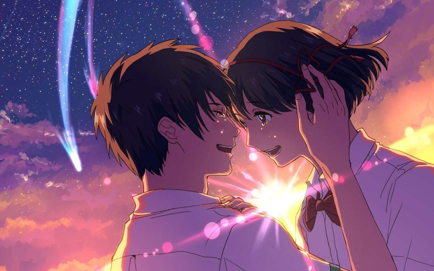 Hình ảnh 2 nhân vật anime đang hạnh phúc ôm lấy nhau