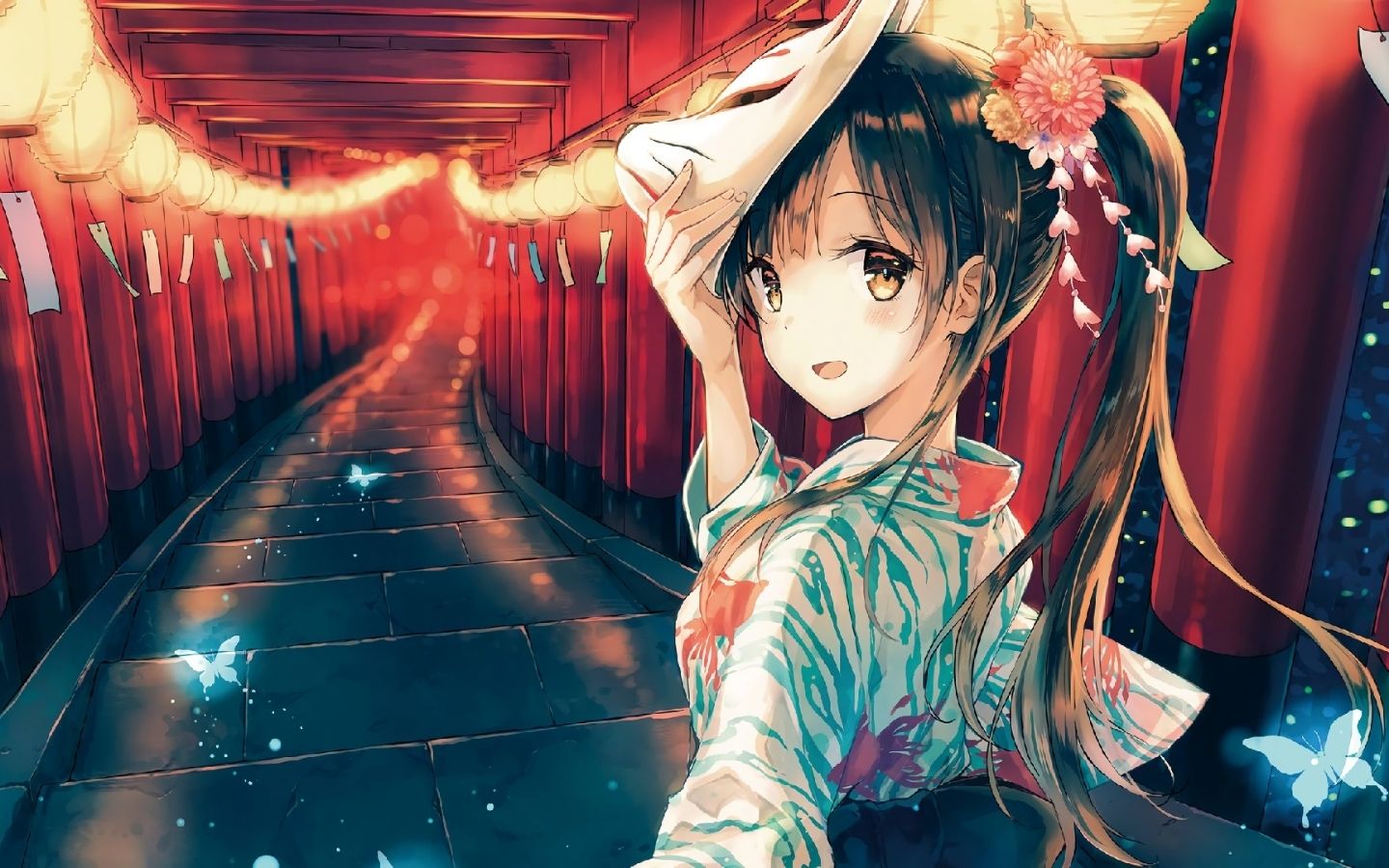 Hình nền anime nhân vật nữ tại đền thờ