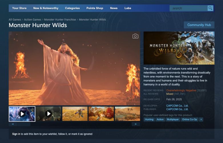 Monster Hunter Wilds nhận hơn 10.000 lượt đánh giá "quá tiêu cực" trên Steam 