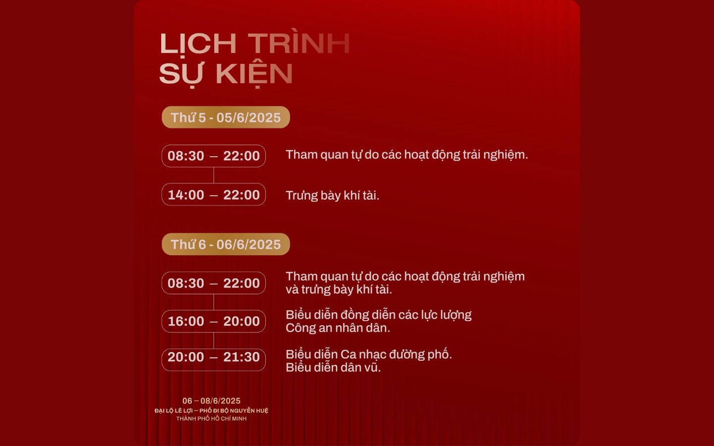 Lịch trình chi tiết của sự kiện
