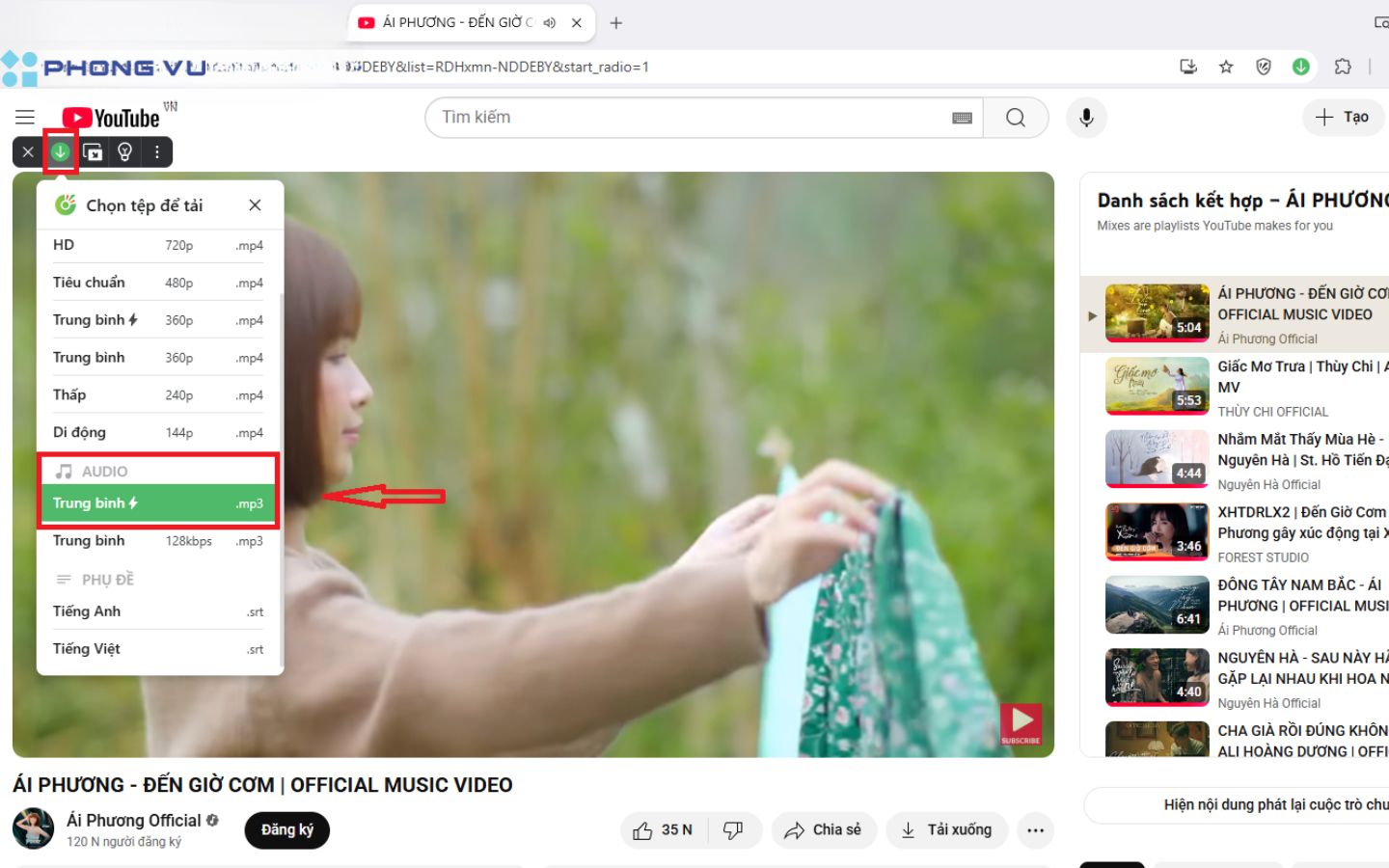 Nhấp chọn Tải về > Chọn Audio MP3