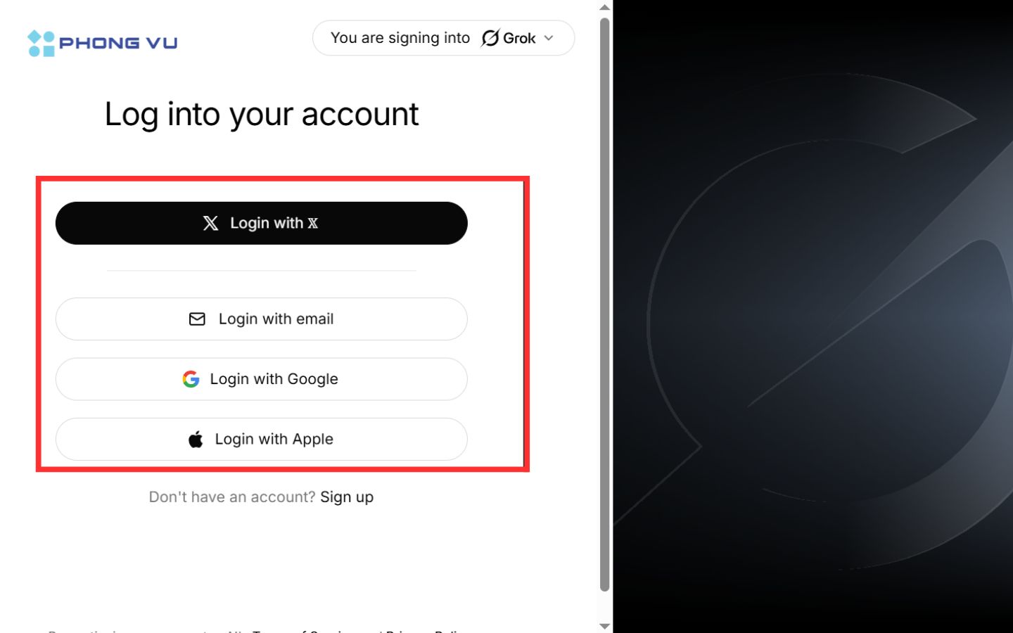 Truy cập vào nền tảng chatbot xAI Grok để đăng nhập