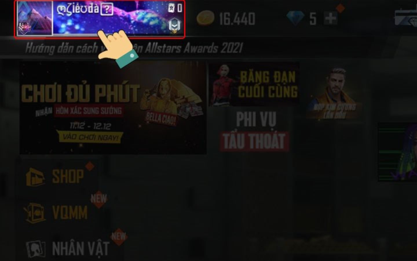 99+ Cách đặt tên Free Fire ngầu, tên FF cực chiến cho game thủ 3 Vào game, tại giao diện trang chủ chọn Avatar bên góc trái màn hình