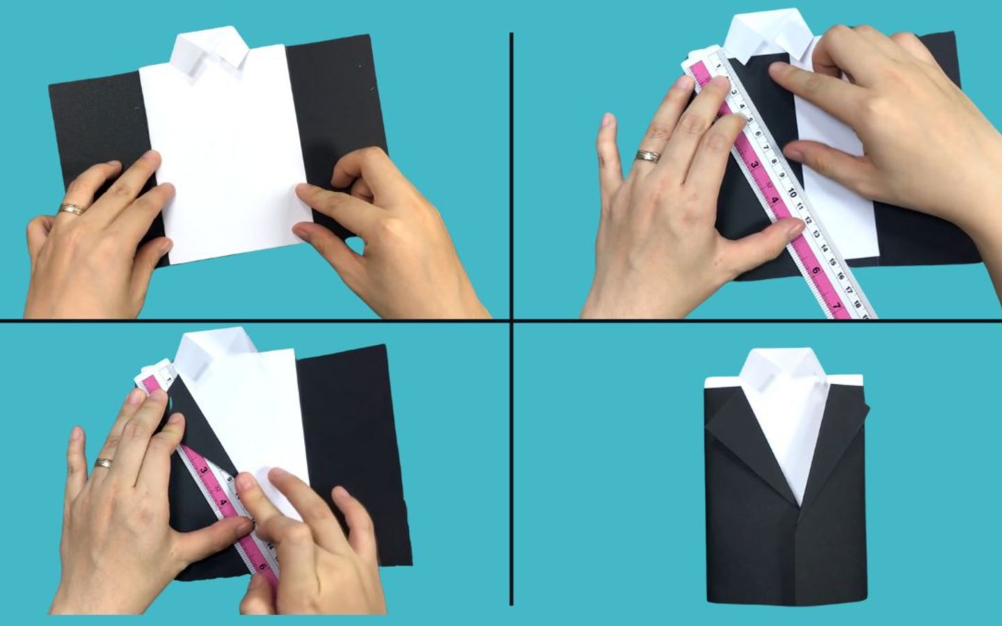 Đặt phần vừa gấp vào tờ giấy chữ nhật