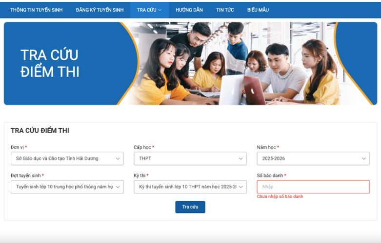 Tra cứu trực tiếp theo đường link https://haiduong-thpt.tsdc.edu.vn