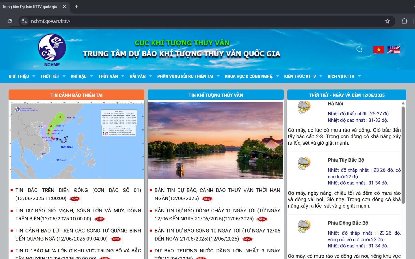 Trang Trung tâm Dự báo Khí tượng Thủy văn Quốc gia