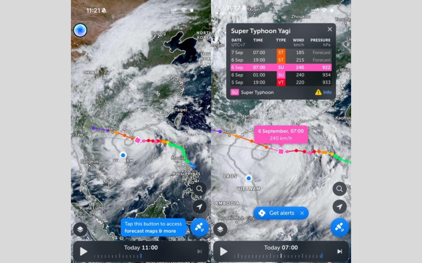 Ví dụ minh họa khi sử dụng Zoom Earth - Bão Yagi