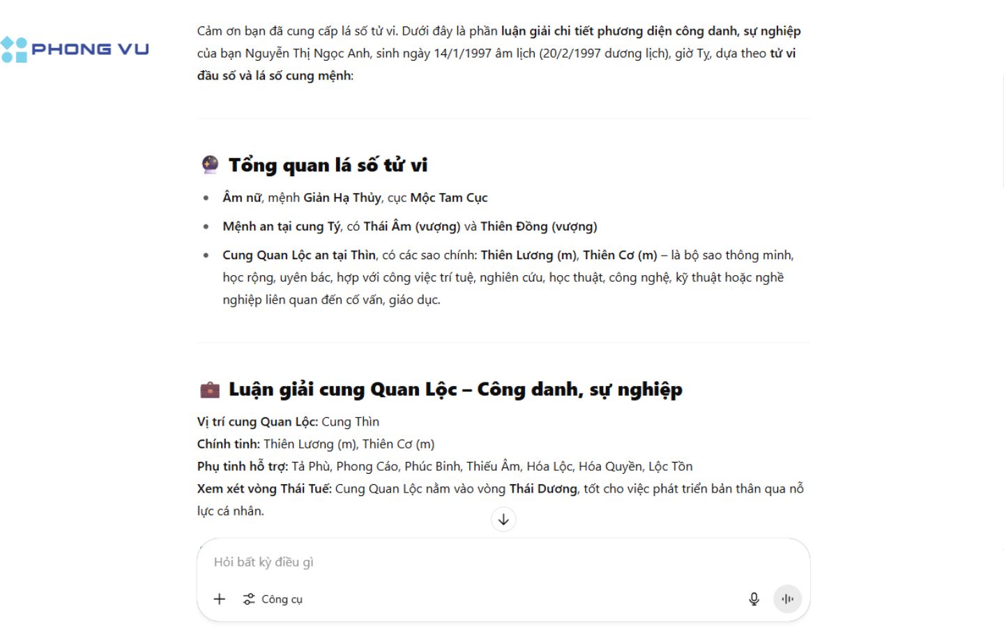 Kết quả sau khi luận giải