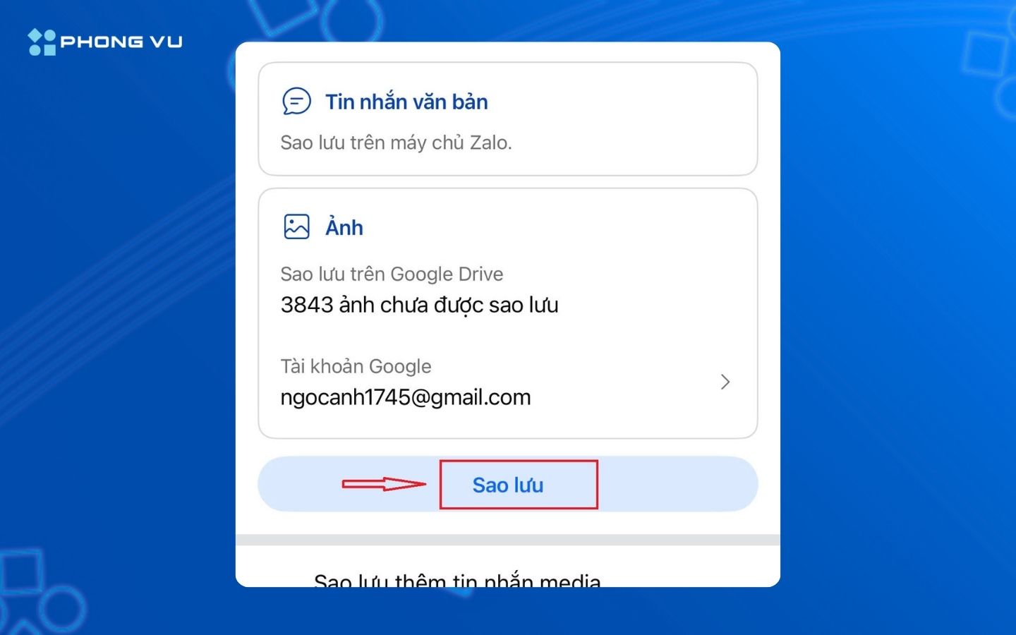 Mẹo đọc tin nhắn ẩn Zalo không cần mật khẩu cực nhanh và hiệu quả 10 Chọn Sao lưu để giữ lại toàn bộ tin nhắn