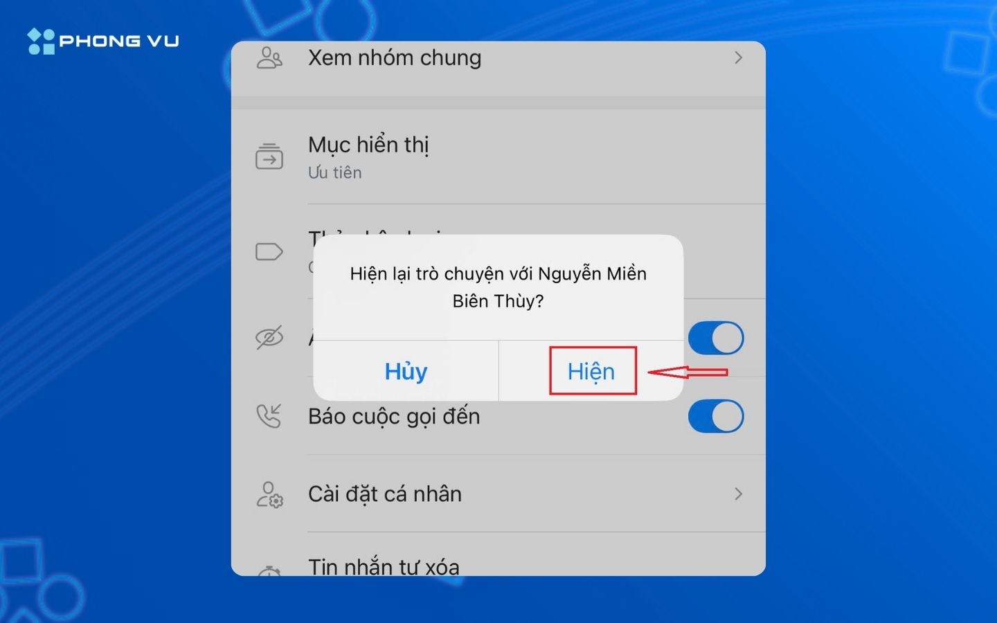 Mẹo đọc tin nhắn ẩn Zalo không cần mật khẩu cực nhanh và hiệu quả 15 Chọn Hiện để hiển thị nội dung cuộc trò chuyện trong danh sách chính