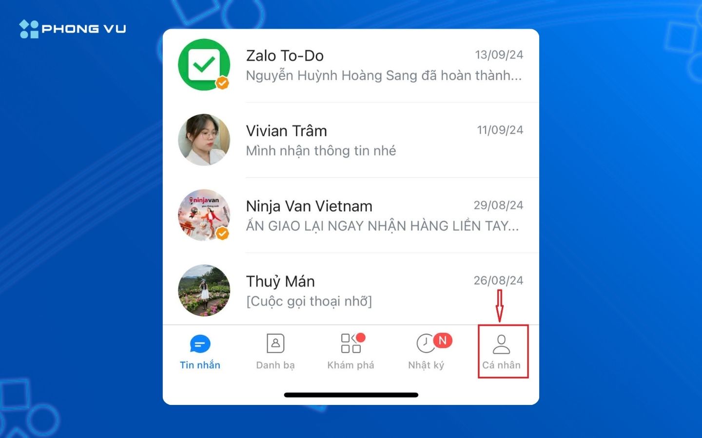 Mẹo đọc tin nhắn ẩn Zalo không cần mật khẩu cực nhanh và hiệu quả 8 Chọn vào mục Cá nhân trên tài khoản Zalo của bạn