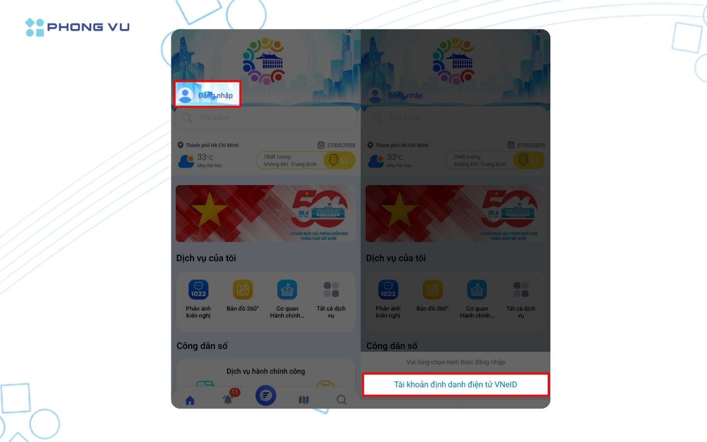Cách mua vé Metro giá rẻ cho học sinh, sinh viên chi tiết 2 Đăng nhập vào ứng dụng bằng tài khoản VNeID