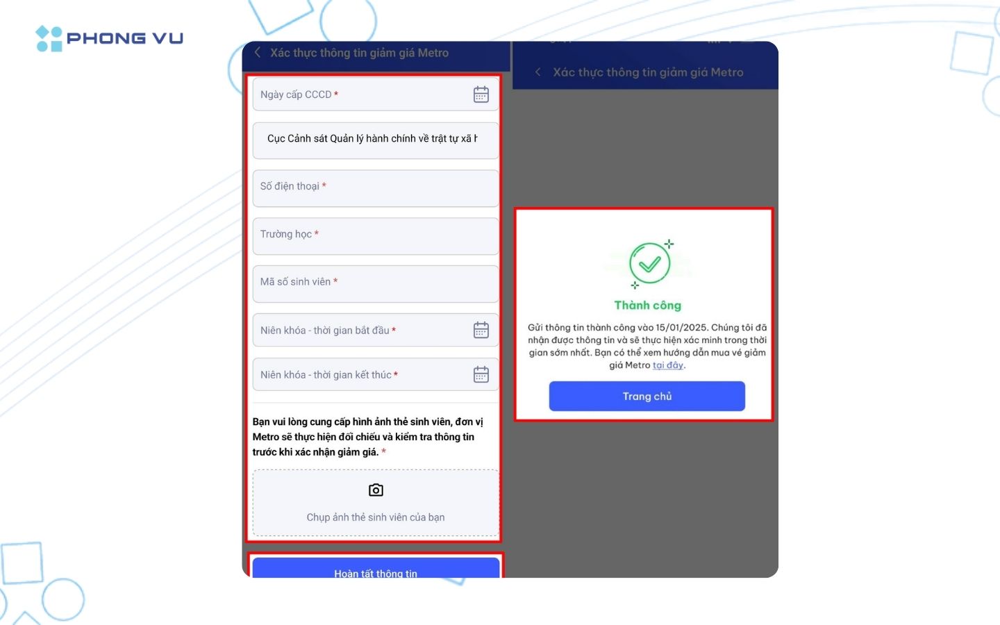 Cách mua vé Metro giá rẻ cho học sinh, sinh viên chi tiết 4 Điền đầy đủ thông tin cá nhân theo yêu cầu