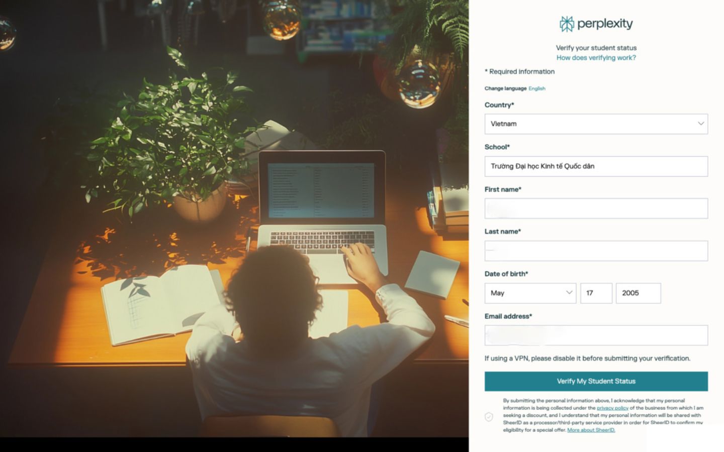 Nhập đầy đủ các thông tin cá nhân