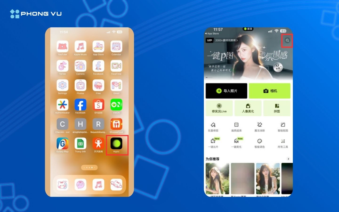 Mở app Xingtu chọn vào biểu tượng tìm kiếm