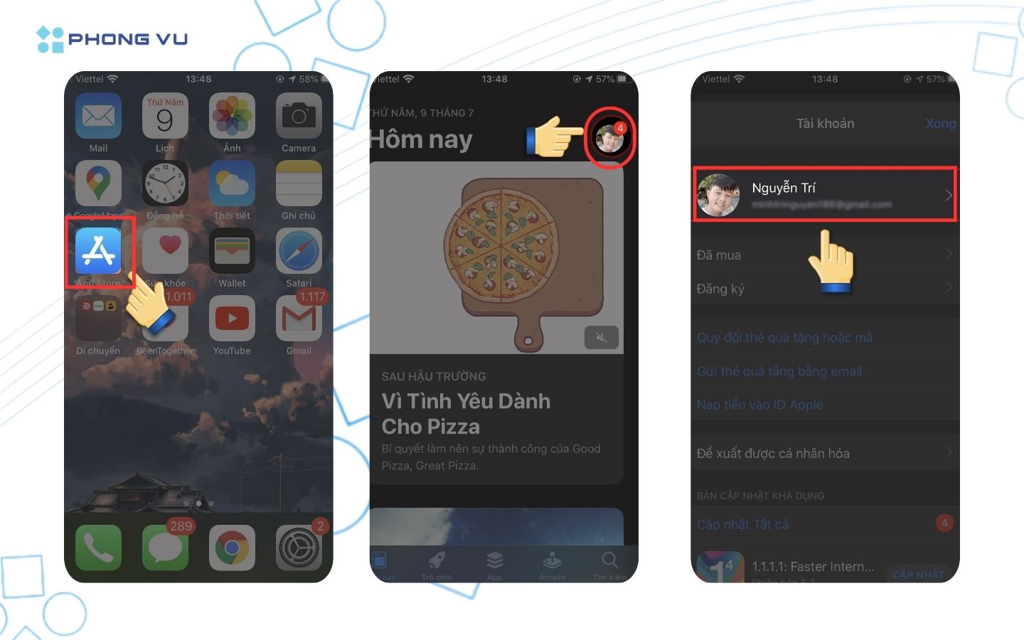 Vào App Store, nhấn vào ảnh đại diện tài khoản