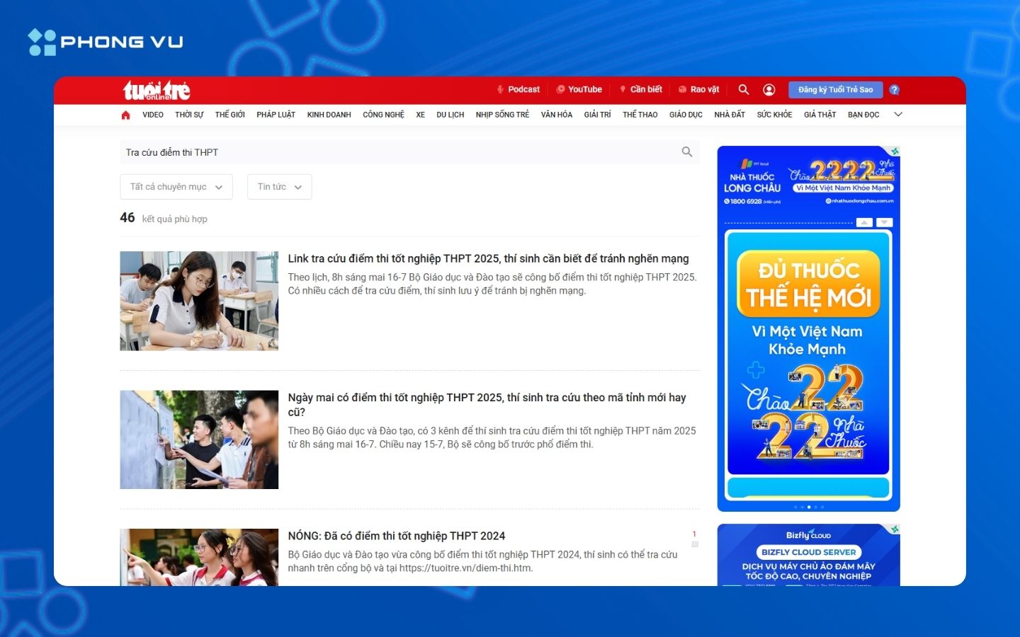 Truy cập vào trang chủ báo điện tử 