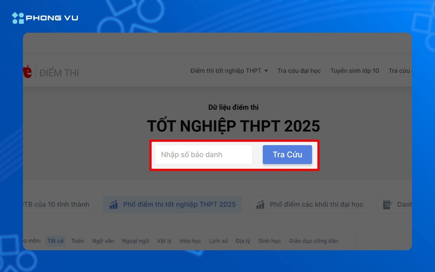 Nhập số báo danh để tra cứu điểm thi