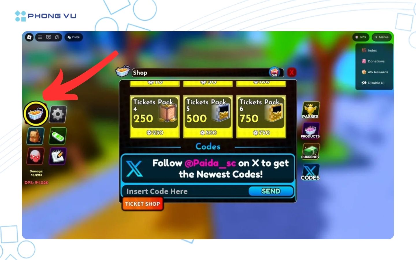 Trong game, bạn chọn biểu tượng Cửa hàng