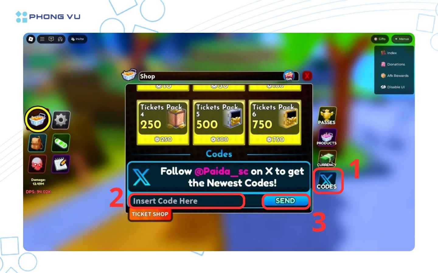 Chọn mục Mã, nhập mã code và nhấn Gửi để nhận quà