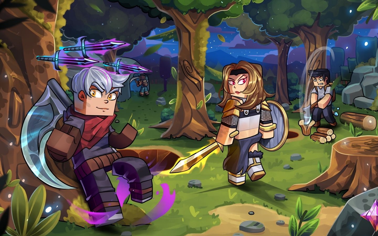 Anh hùng Minecraft phong cách fantasy, sẵn sàng phiêu lưu