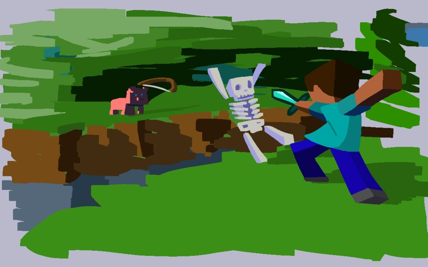 Steve và Skeleton trong trận chiến vẽ tay độc đáo