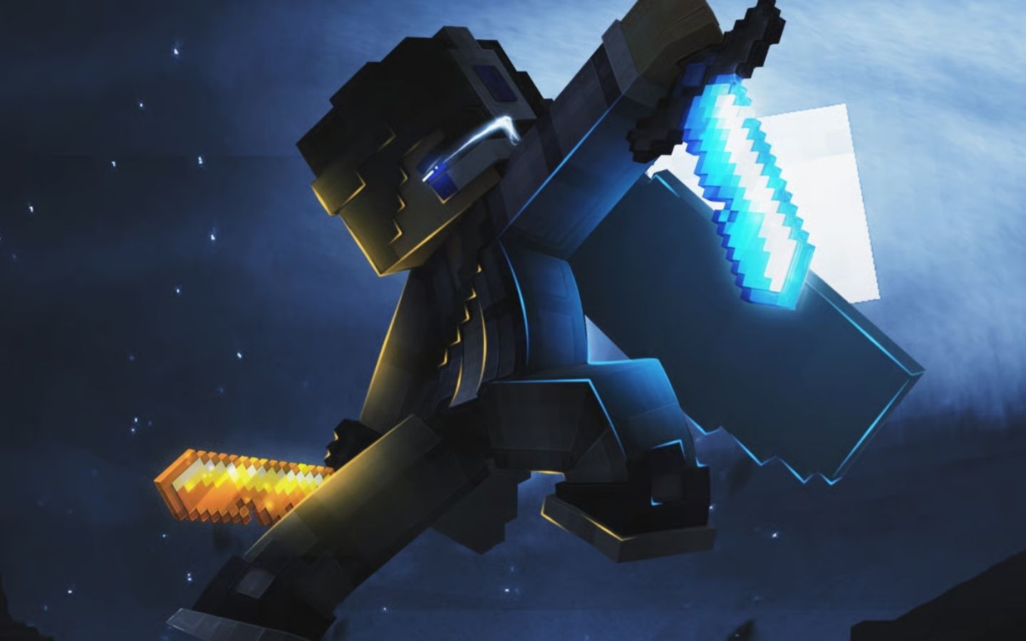 Chiến binh Minecraft huyền bí với ánh sáng rực rỡ