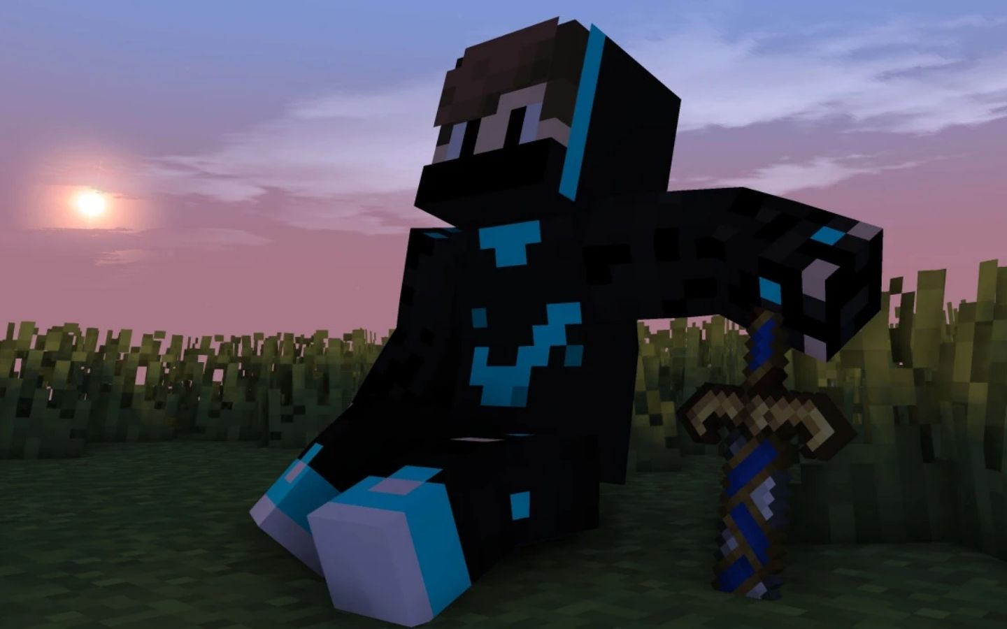 Chiến binh hắc ám Minecraft nghỉ ngơi dưới hoàng hôn