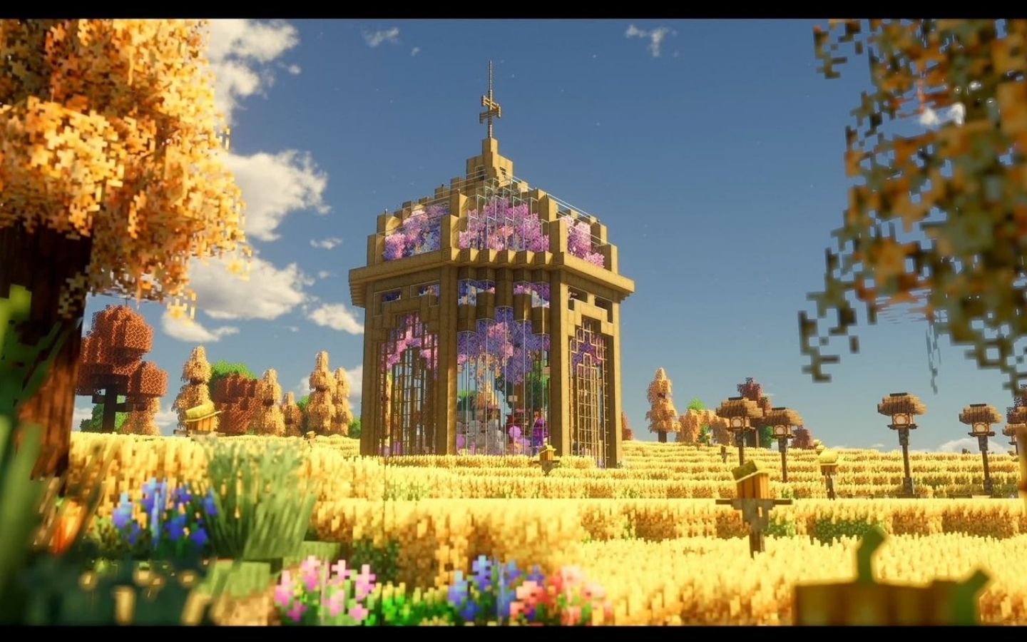 Ngôi đền cổ kính giữa cánh đồng hoa rực rỡ