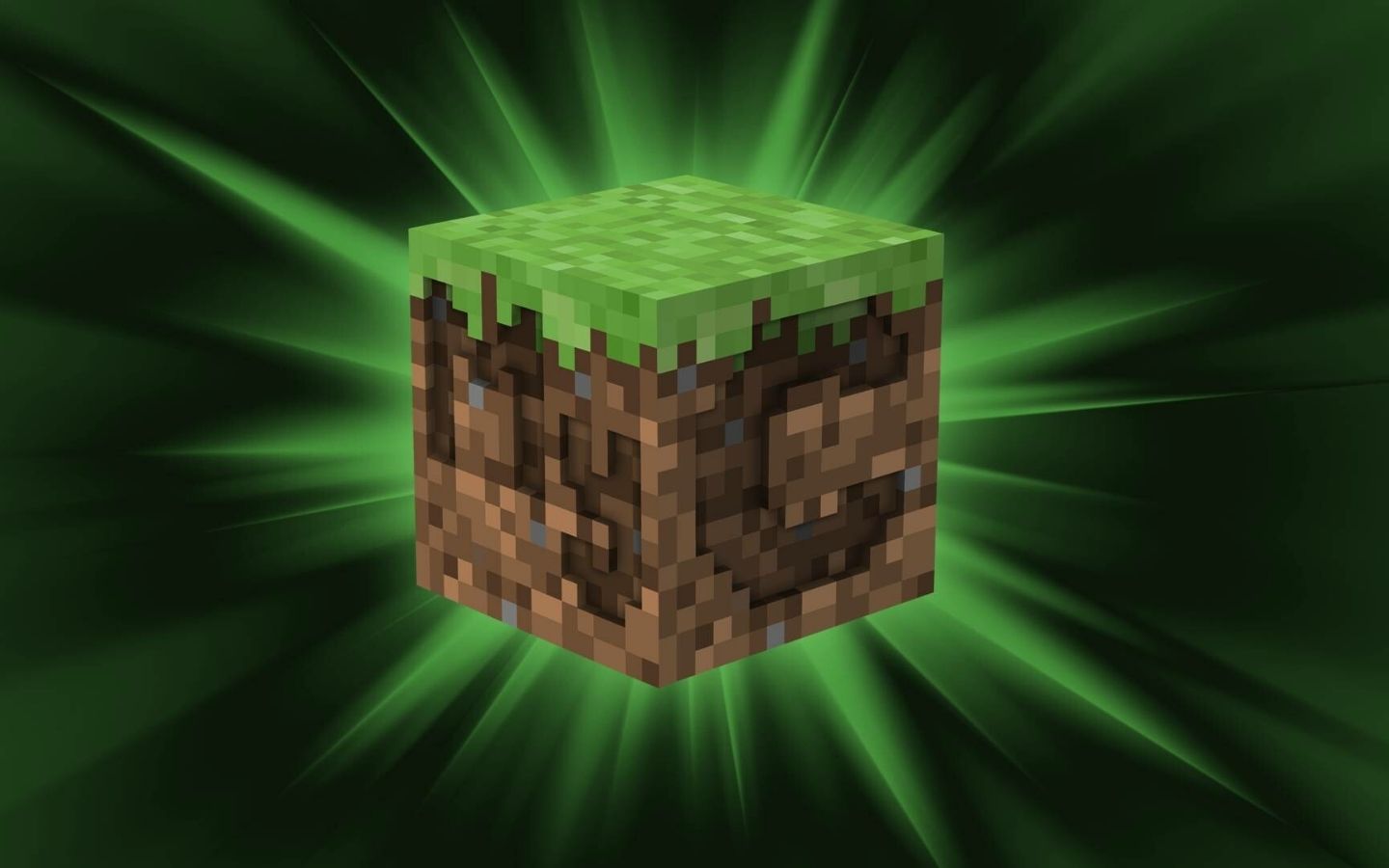 Khối cỏ Minecraft phát sáng, nổi bật giữa không gian