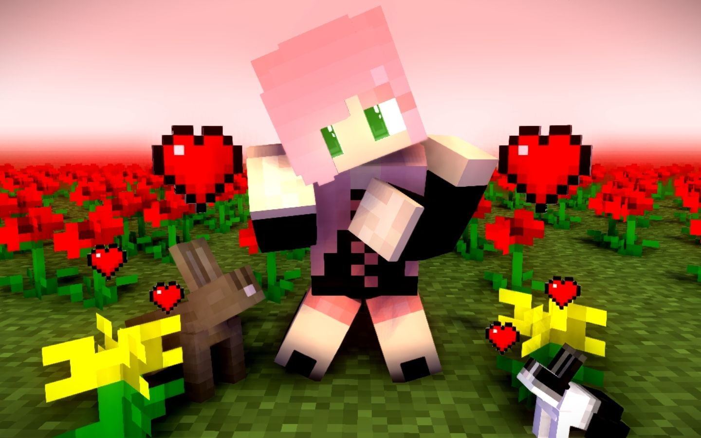 Cô gái Minecraft dễ thương bên cạnh thú cưng